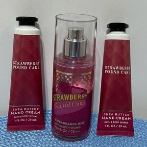 BBW Strawberry Pound Cake Fine Fragrant Mist and Hand Cream set of 3 NWT